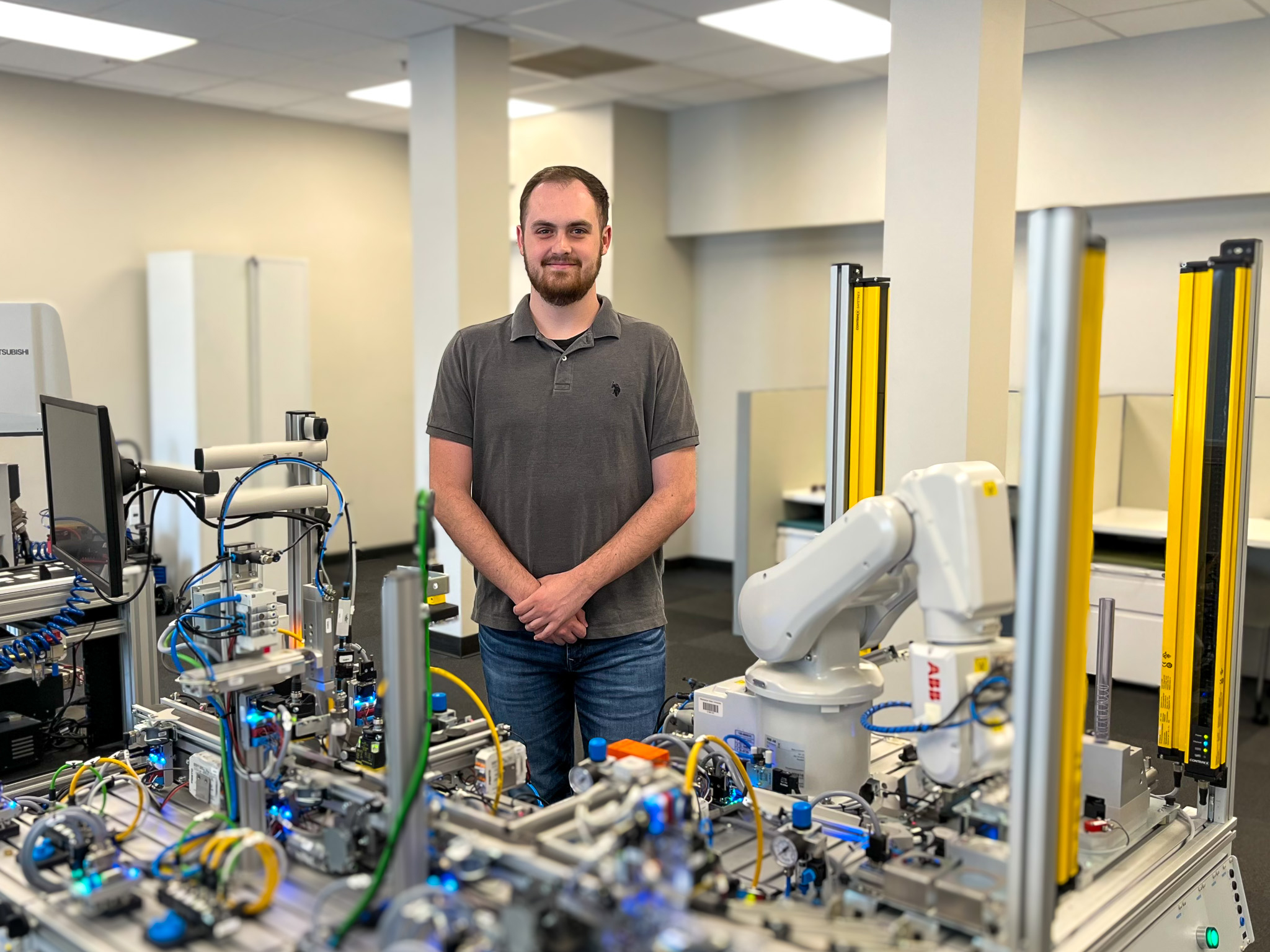 MSU student posed for photo in industrial technology lab